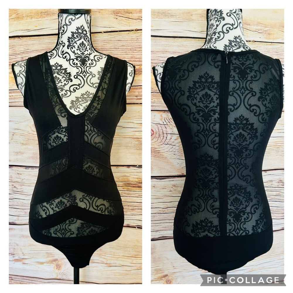 Goodtime Women’s Black Semi-Sheer V-Neck Sleeveless Mesh Bodysuit Size M